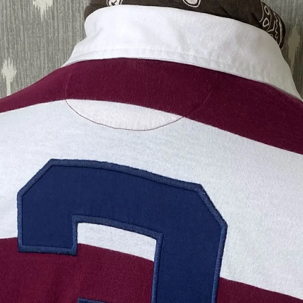 Polo Ralph Lauren Maroon & White Stripe Iconic Rugby Shirt